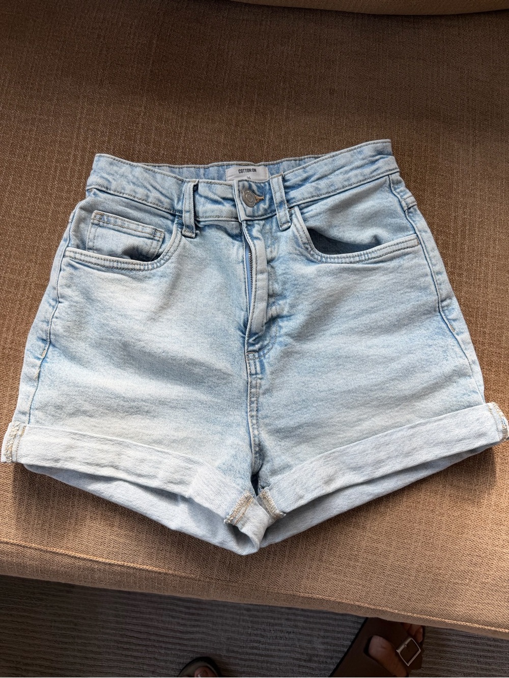 Cotton On Light Blue High-Rise Cuffed Denim Shorts